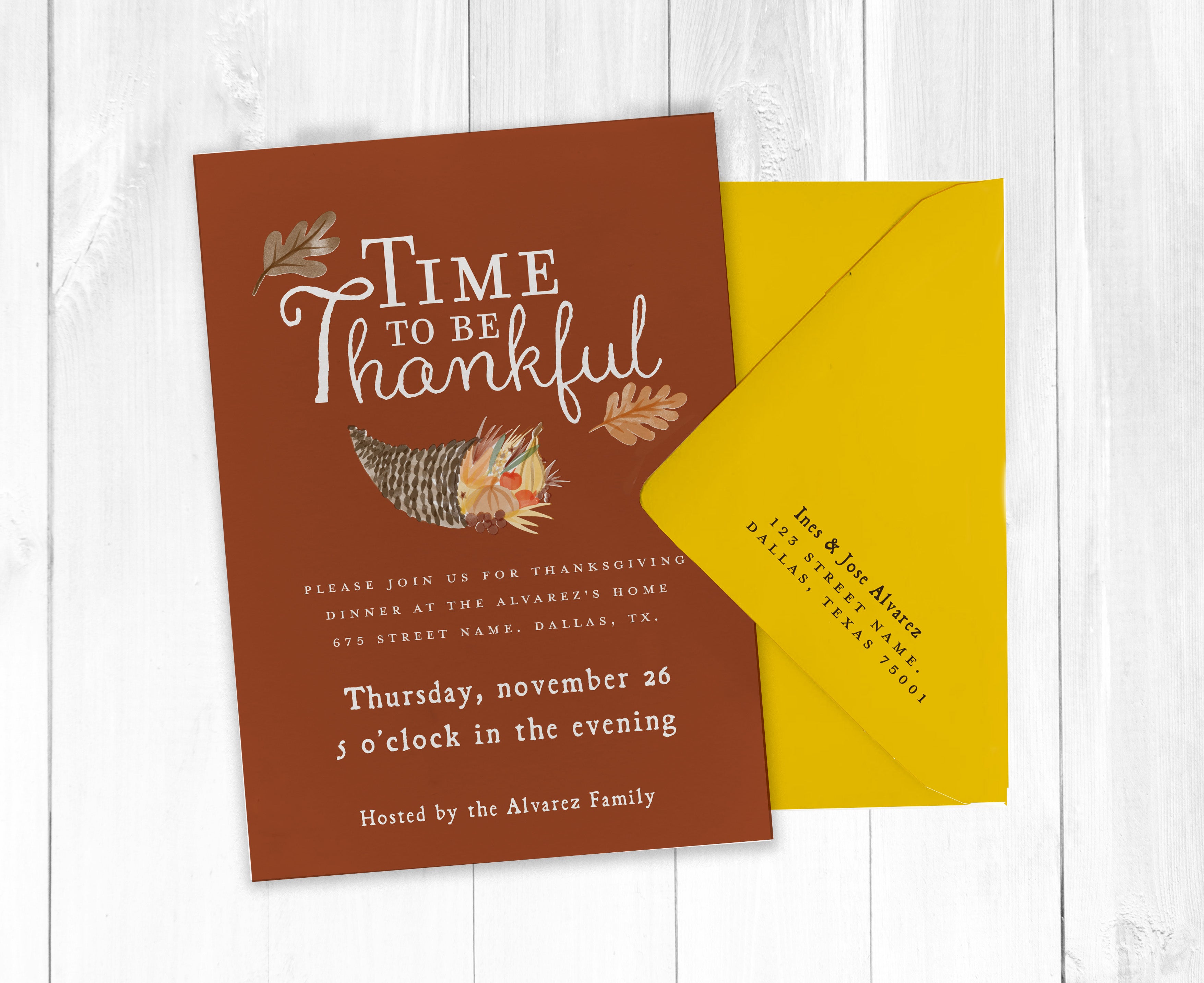 Time to Be Thankful Thanksgiving Invitation