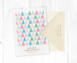 Pink Trees Pattern Christmas Card