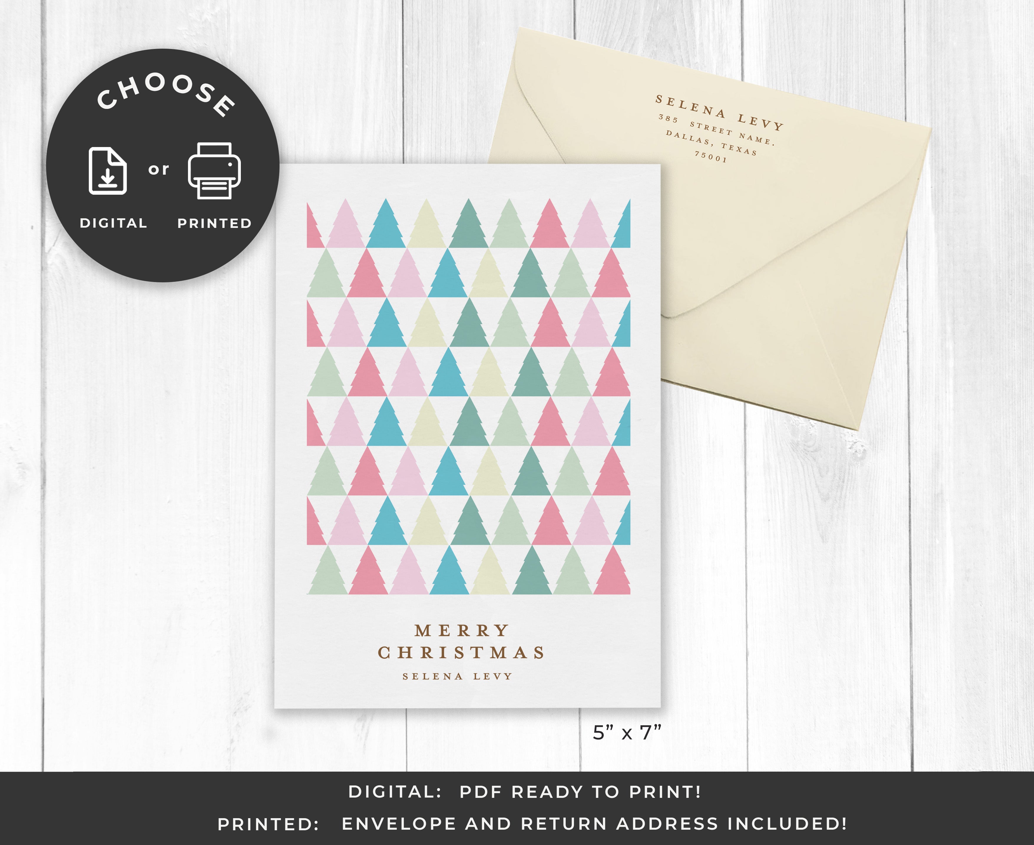 Pink Trees Pattern Christmas Card
