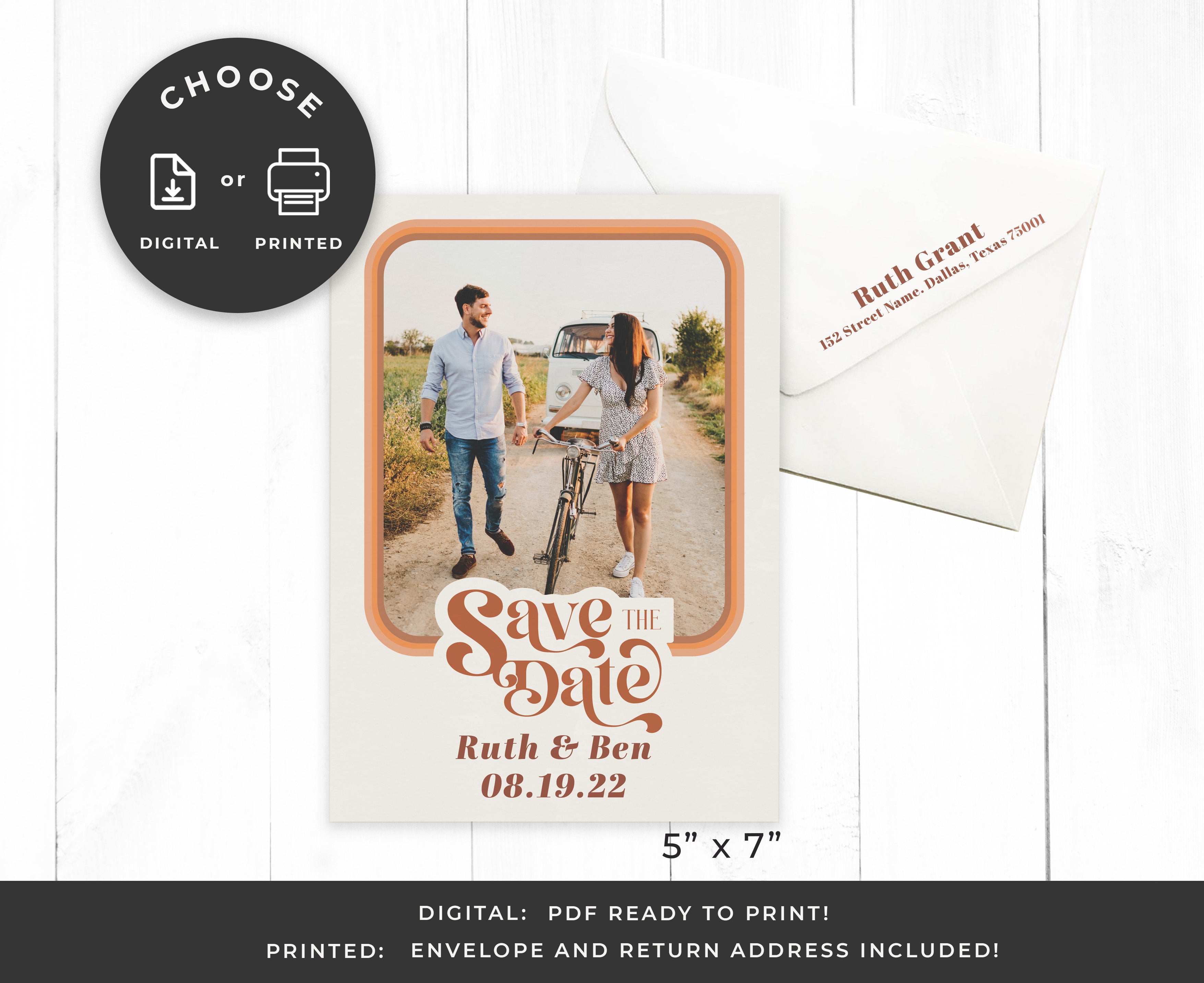 70's Retro Wedding Save the Date Card