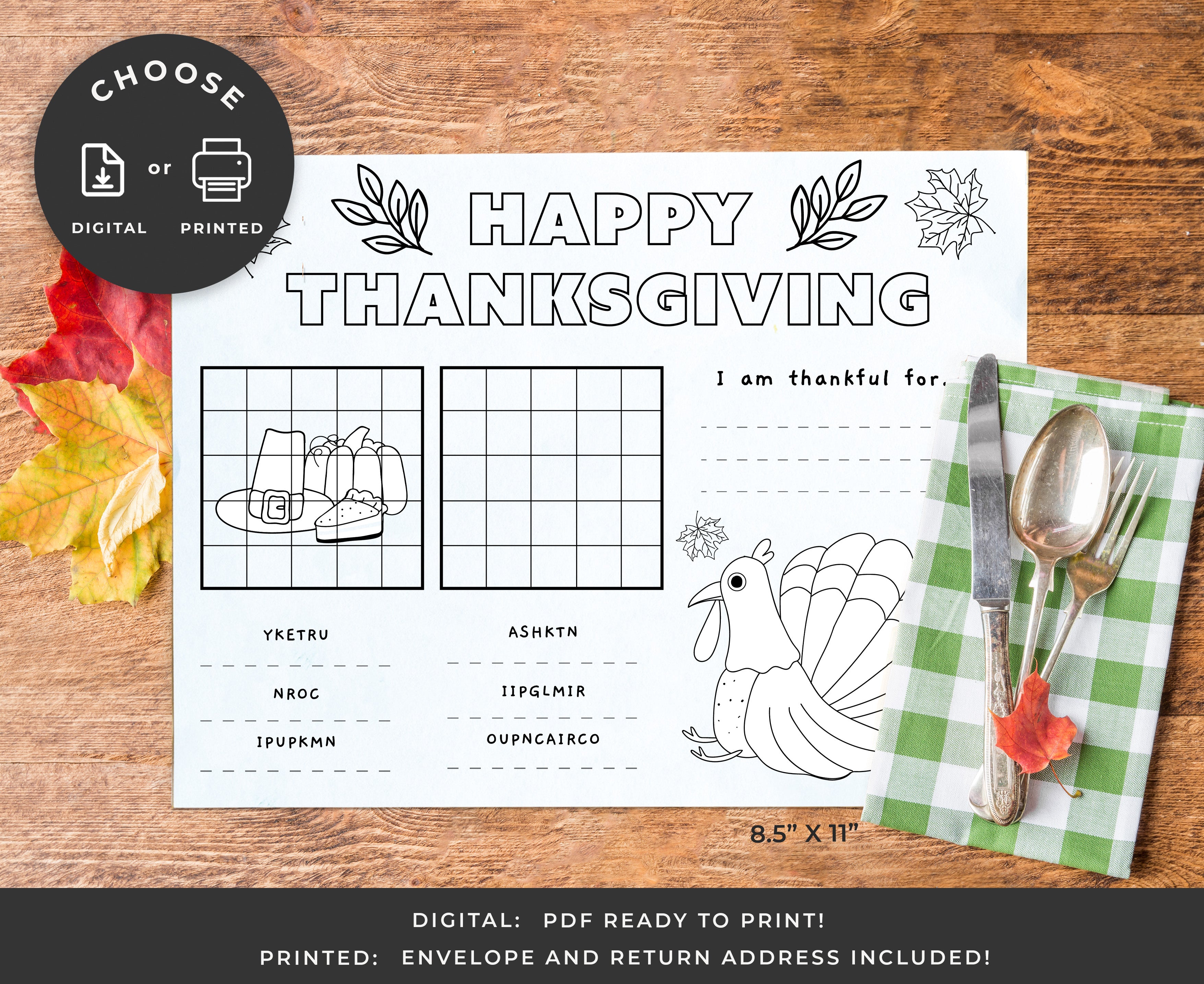 THANKSGIVING ACTIVITIES PLACEMAT